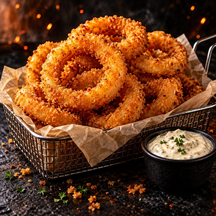 Onion rings com molho de alho